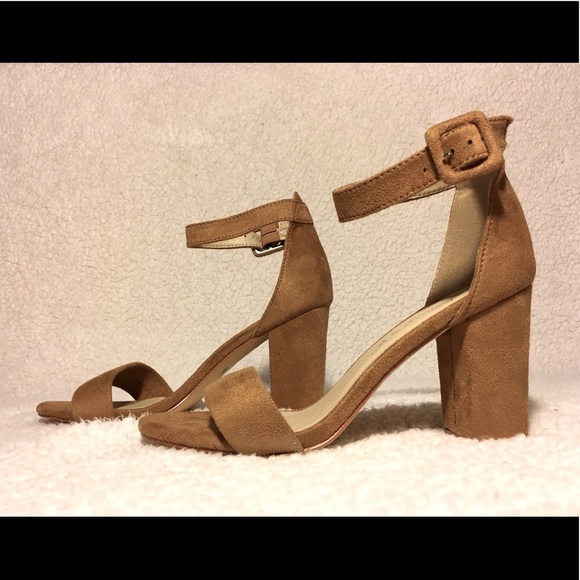 Tan Chunky High Heel with Buckle Ankle Strap - Picture 3 of 6